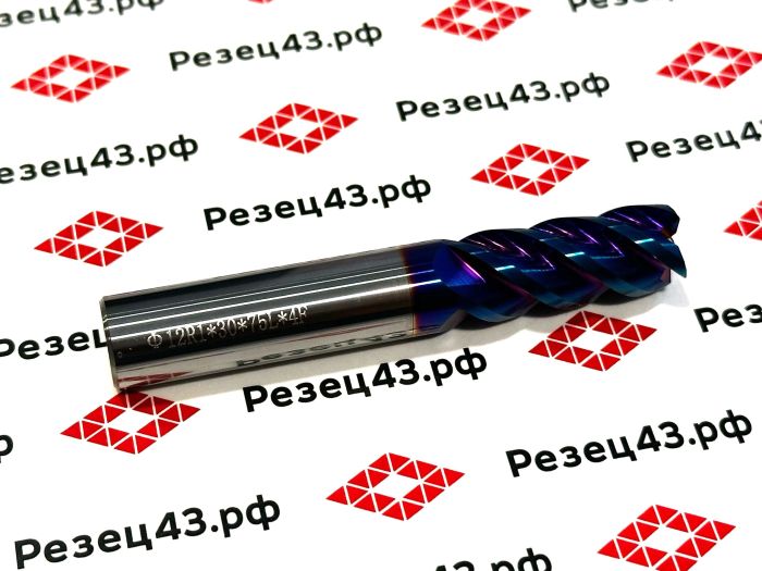 Концевая фреза с закруглённым углом режущей кромки R1 D12-D12-75 4Z, сталь (HRC65)
