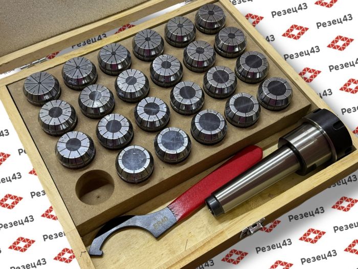 Цанговый патрон Морзе 4 с ключом и набором цанг ER40 в кейсе (MTB4-ER40-23PCS)