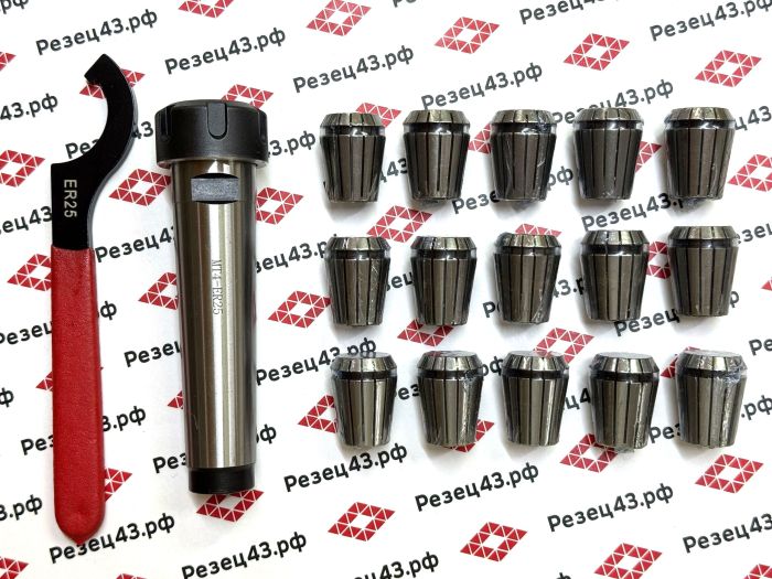Цанговый патрон Морзе 4 с ключом и набором цанг ER25 в кейсе (MTB4-ER25-15PCS)