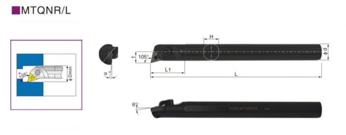 Резец внутреннего точения S40T-MTQNR16